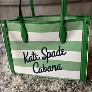 Kate Spade Green and White Cabana Tote